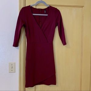 Lulu’s Mock Wrap Short Dress Burgundy Wine